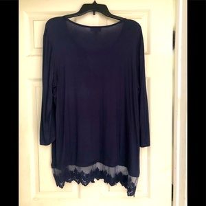 NWOT navy Blue lace bottom blouse